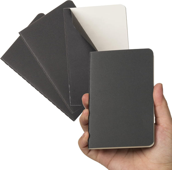 TWONE Pocket Notebook, 4 Pack Small Thin Cover Notebooks, 30 Sheets, 3-1/2” x 5-1/2”, Black Cover