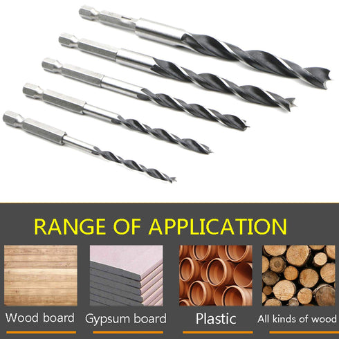 JIUWU Hex Handle Three Point Wood Drill Bit Set, High-Carbon Steel Brad-Point Tip for Woodworking, 2 Sets