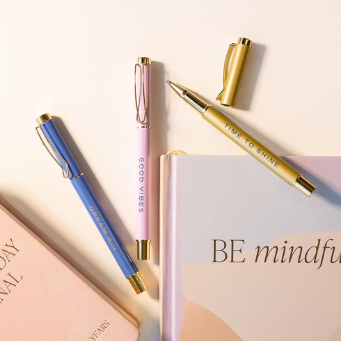 Sweet Water Decor Metal Pen Set | Inspirational Gifts for Women | Office Supplies | Cute Pens | Desk Decor | Office Accessories | School Supplies | Motivational Quotes (Good Vibes Set)