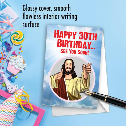 NobleWorks Funny 30th Birthday Greeting Card, Joking God Humor Milestone Notecard with Envelope (1 Card)