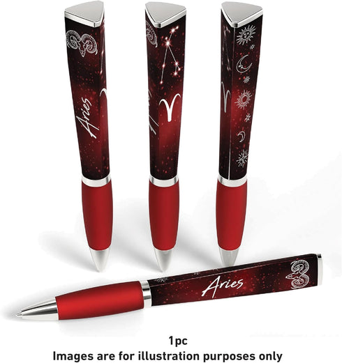 Zodiac Sign Ballpoint Pen (1 Pen, 3-Sided) Constellation Design, Cool Zodiac Gifts Pretty Pens for Women and Men (Aries