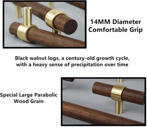 5.51"/140mm 4Pcs Drawer Pulls Brass Walnut Kitchen Wardrobe Cabinet Hardware Pull Handle with Screw