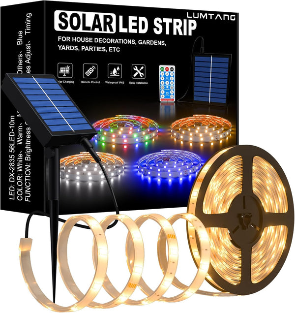 Solar LED Strip, 32.8ft/10M Solar Powered,USB Cable for Rechargeable useString Lights for