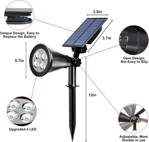 T-SUN Solar Spotlight LED Outdoor Wall Light, Green, IP65 Waterproof, 180 Adjustable, Auto-on/Auto-off for Garden,