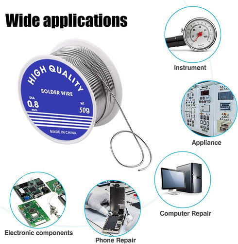 Solder Wire, Diameter Rosin Core Solder Wick for Electronic Electrical Soldering Repair (0.8mm, Net 50g)