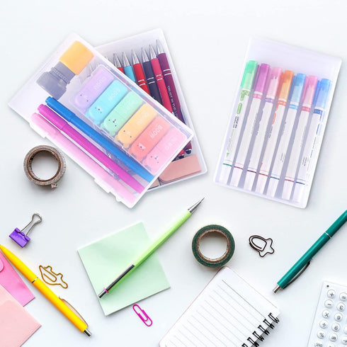 Kigley 36 Pcs Clear Plastic Pencil Box, Plastic Stationery Case with Double Buckles for Storage, Small Containers