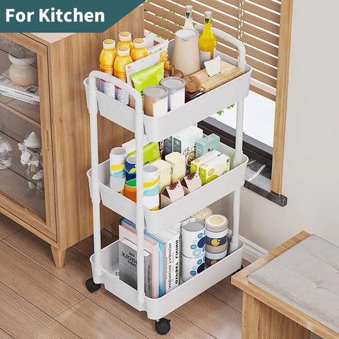 EZ COZY 3 Tier Rolling Cart, Plastic Diaper Organizer with Wheels for Baby Nursery, Kitchen, Bathroom, Living Room,