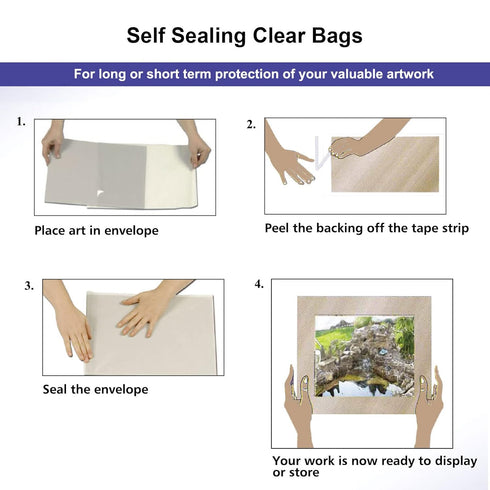 Falling in Art Acid Free 1.496mil Crystal Sealed Clear Bags for 11x14 Art Prints, 25-Pack