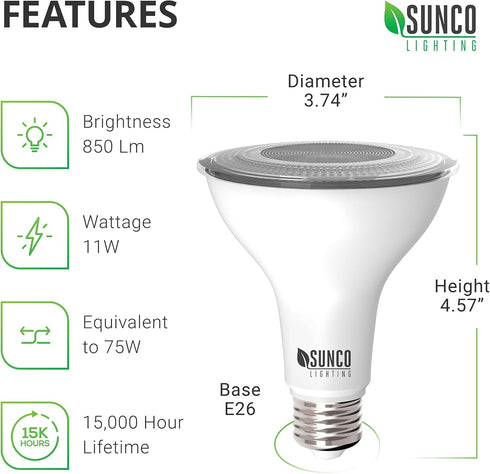 Sunco Lighting, 2 Pack Dusk to Dawn Light Bulbs, Flood Light Outdoor PAR30 LED, Photocell Sensor, 11W=75W, 5000K