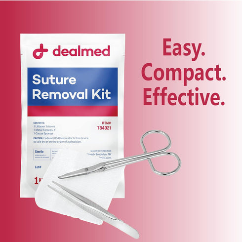 Dealmed Sterile Suture Removal Kit - Includes Suture Removal Scissors, Forceps, Gauze Sponge - Ideal for Hospitals and