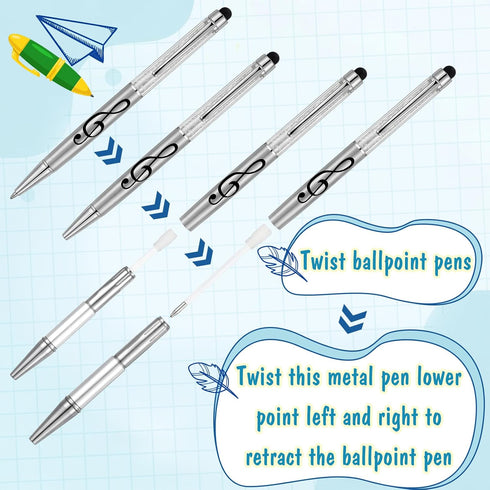 Resholder 48 0.5 mm Pcs Music Note Ballpoint Pens with Touchscreen Stylus Black Crystal Pens Twist Retractable Music