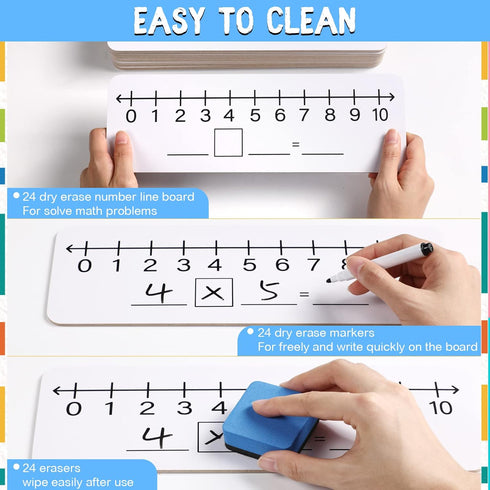 Fainne 24 Pack Double Sided Dry Erase Number Line Board Lapboard, 4 x 12 Inch for Math Classroom, Numbers 1-10 and 20