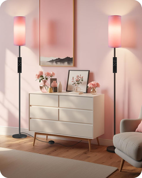 2 Pack Dimmable 2 64.4'' 10W 900LM Bulb 3000K-6500K, P06LDP205W1 Pink Floor Lamps for Living Room with Remotes and Foot