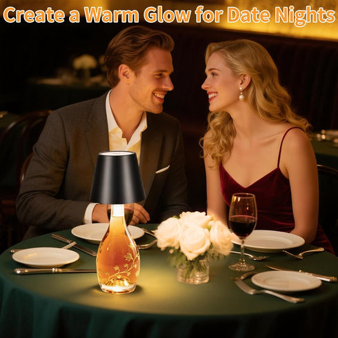 3 Dimmable, 5H 48H Rechargeable Wireless Bottle Lamp - Color Stepless Metallic Black Lampshade, Bright Light or Soft
