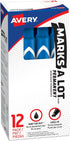 Avery Marks-A-Lot Permanent Markers, Large Desk-Style Size, 12 Blue Markers, Chisel Tip, Water and Wear Resistant