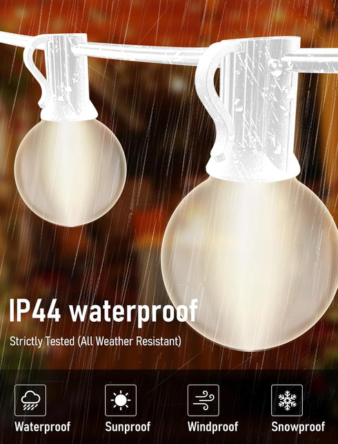 25FT G40 25 Bulbs Frosted White Lights Globe Outdoor String Lights Patio Lights with Frosted White Globe - White Wire