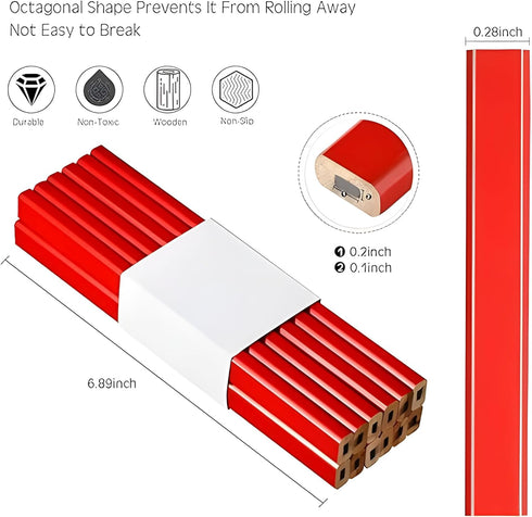 Set 20 2 Bexter Carpenter Pencil with Sharpeners Red Flat Woodworking Marking Tools + Sharpeners for Construction