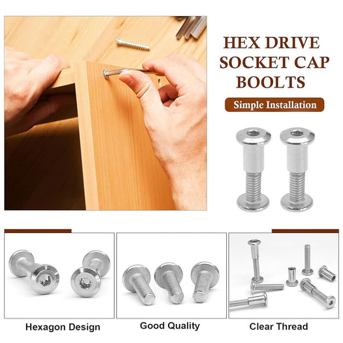 Jersvimc 35 Pair(70 M6x20mm M6 Countersunk Piece) Hex Drive Socket Cap Bolt with Allen Wrench, Silver Furniture