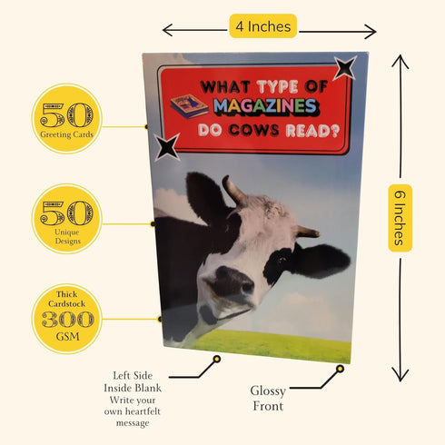 50 (4x6), Imperial Designs Animal Jokes & Fun Facts Cards, No Repeats Bulk Funny Greeting Cards With Envelopes