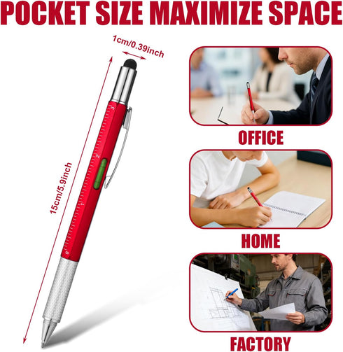 IANFAN 36 6 1 Pcs in Multitool Tech Tool Pen with Ruler, Level Gauge, Ballpoint Pen and Black Ink Refills, Stylus Pen