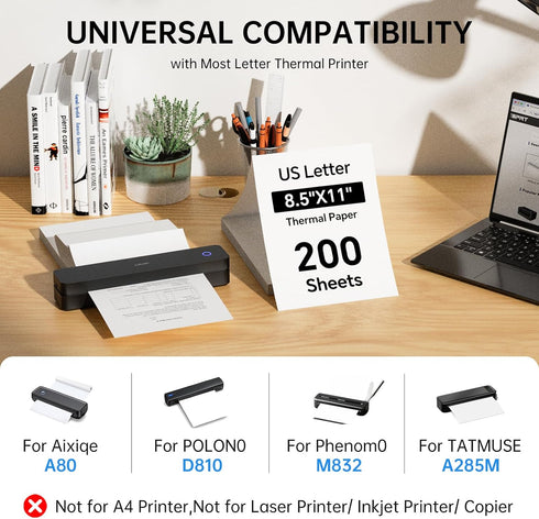 MT610 M832 8.5 11 200 M08F-Letter, M832, M834, A285M, A80, A81, PR20, A40 Thermal Paper x Sheets for & Most Letter