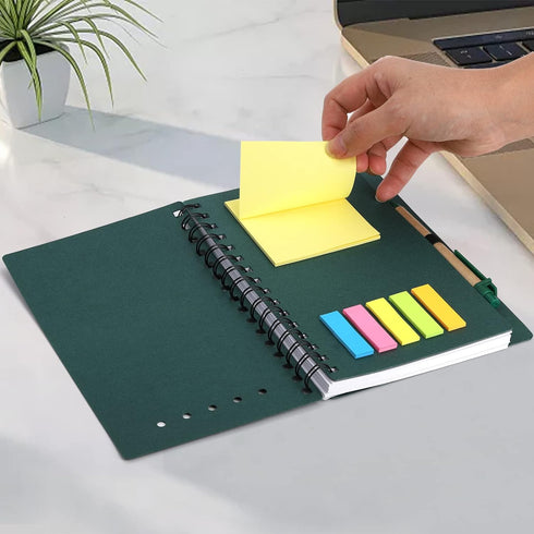 SOUJOY 10 Pack A5 Spiral Notebooks, Lined Notepad with Pen, Kraft Paper, Sticky Notes, Page Marker Tabs