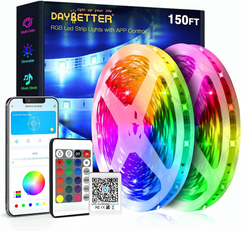 DAYBETTER Led Lights for Bedroom 150 ft (2 Rolls of 75ft), LED