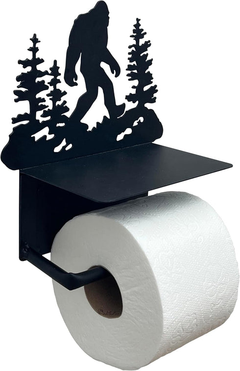 Bigfoot Sasquatch Metal Toilet Paper Holder with Phone Shelf - Wall Moutned