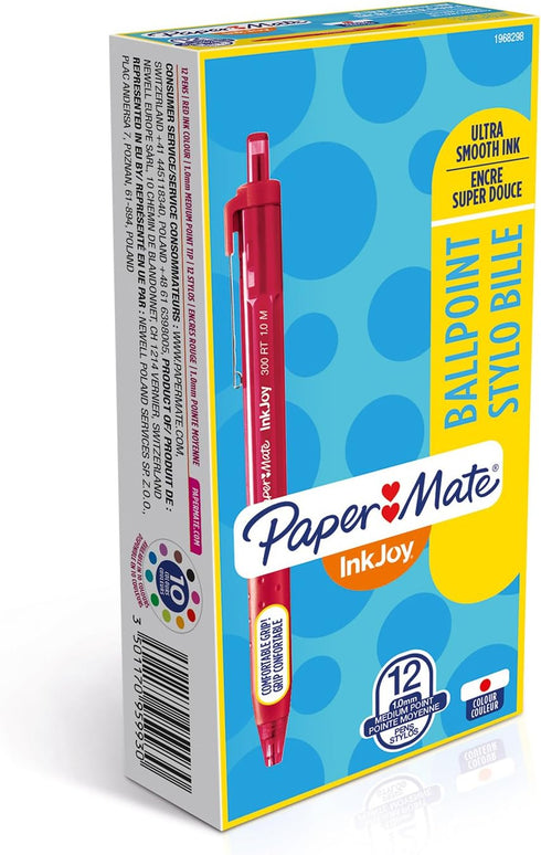PaperMate InkJoy 300 RT Retractable Ball Pen - Red, 1.0 mm Medium Tip, Box of 12