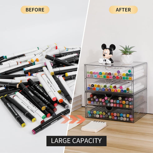 Clear Desk Organizers and Accessories, Plastic Drawer Organizer for Home Office Supplies, 4 Drawers