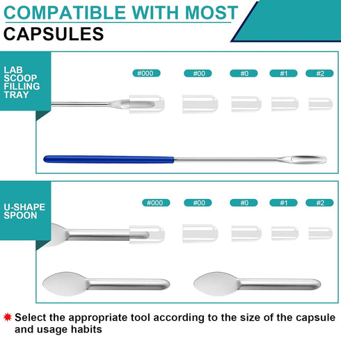 8 Piece Capsule Filling Machine Kits for Empty Pill Capsules, Home & Lab Supplies - Micro Tiny Spoon Spatula, Lab Scoop