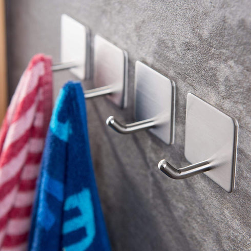 YIGII Towel Hooks - Self Adhesive Bathroom Hooks for Kitchen, Office, Stainless Steel, 4 Packs