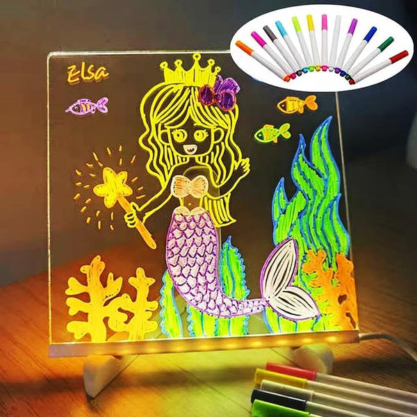 Led Note Board with Colors, Glowing Acrylic Dry Erase Board with Light, Memo Message Board (5.9 x 5.9 in)