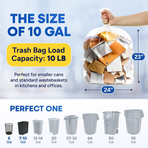 7-10 6 24x23 Pack 1000 PLASTIC PRINCE Gallon Trash Bags, Small Office Trash Bags, Micron Waste Basket Clear Garbage