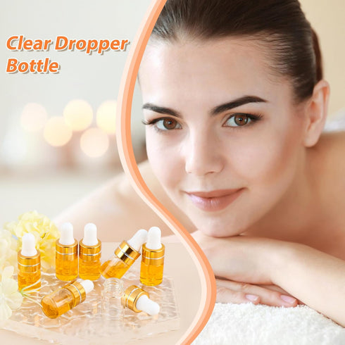 100 Pack 2ml Clear Glass Dropper Bottles with 4 Pcs Plastic Droppers, Mini Sample Vials for Essential Oils