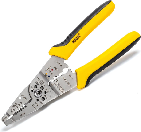 KATA 8 Inch Wire Cutter and Stripper, Cutting for 10-20 AWG Solid Wire, TPR Material Dual Color Handle, Yellow