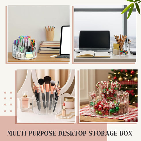 Lerheedi 9 360 Scalloped Acrylic Pencil Holder Desk Organizer with Compartments Degree Rotating Pencil Organizer