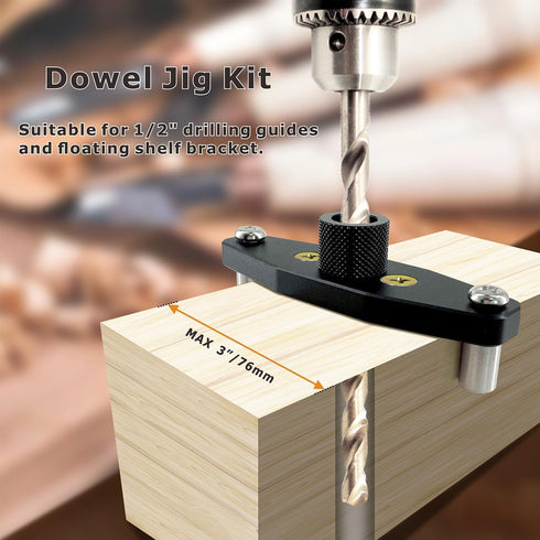 Dowel Jig Kit for Floating Shelf Bracket, Self Centering Doweling Guide for Hidden Shelf Brackets Woodworking