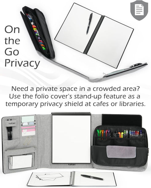 Folio Cover Compatible with Rocketbook Spiral Notebook, Large Capacity Removable Zipper Storage Pouch, Gray, Letter Size