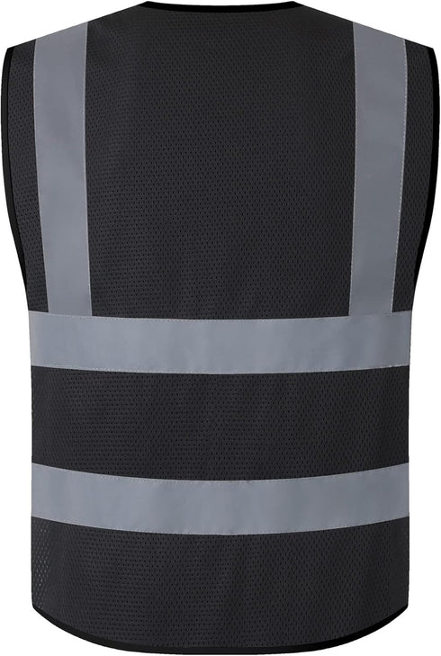 Reflective Safety Vest for Men Women - 8 Pockets and Zipper High Visibility Mesh Construction Work Vest (KZ170-Black,