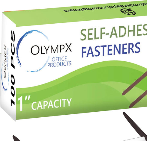 OLYMPX 100 Pcs Premium Self Adhesive Prong Paper Fastener Bases, 1” Capacity, 2.75 Inch Center for File Accessories