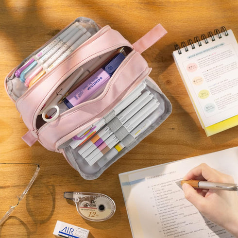 CICIMELON Large Capacity Pen Pencil Case with 4 Compartments, Aesthetic Organizer for Teen Girls (Pink)