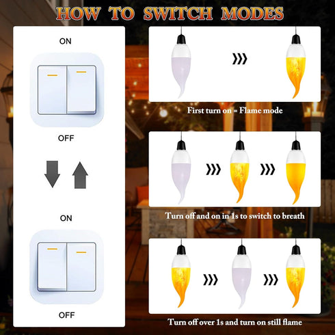 Kakolvan E12 Bulbs 3 Bulbs (2 Pack) LED Flickering Candelabra Flame Effect Light - Modes Flicker Chandelier Candle Fire