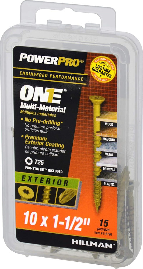 Power Pro Premium One Multi-Material Flat Head Screws, Epoxy Coated Steel, Fasten in Wood, Metal, Concrete, Drywall and Plastic, Bronze, #10 x 1-½ inches, Box of 15 Screws by Power Pro