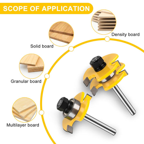 UTRUSTTO Set 1/4 Inch 2 1/4" 3 Tongue and Groove Router Bit Shank, Pieces Router Bits Teeth Adjustable T Shape Wood