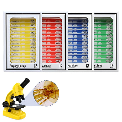 Ninyoon 48pcs Microscope Slides - Prepared Stereo Microscope Slides for Kids, Animals, Insects, Plants, Flowers