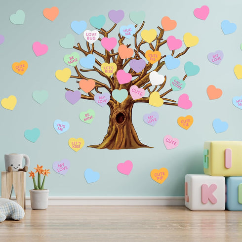 Gersoniel 90 Pieces Classroom Tree Bulletin Board Set, Summer Tree Decoration with Conversation Heart Leaves