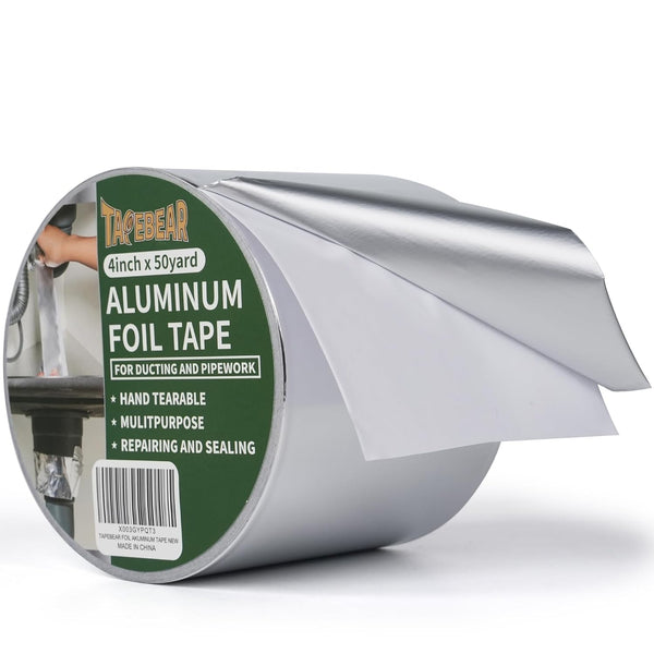 Aluminum Foil Tape for HVAC, 4inch x 50yard, Heat Resistant Insulation Tape, Withstand 80°C to 100°C, Sealing & Patching