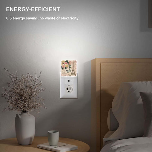 Jahiona White,0.5W LED Night Light Lamp with Smart Sensor Dusk to Dawn Sensor,Paris Flower Eiffel Towel with Rose Night