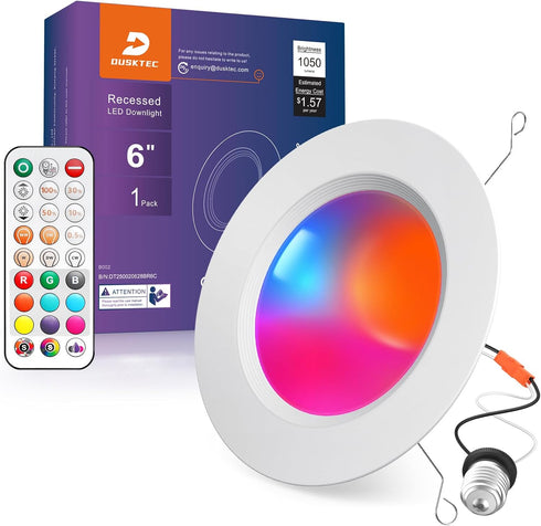 DUSKTEC LED Recessed Lighting 6 Inch - RGBCW Color Changing 13W LED